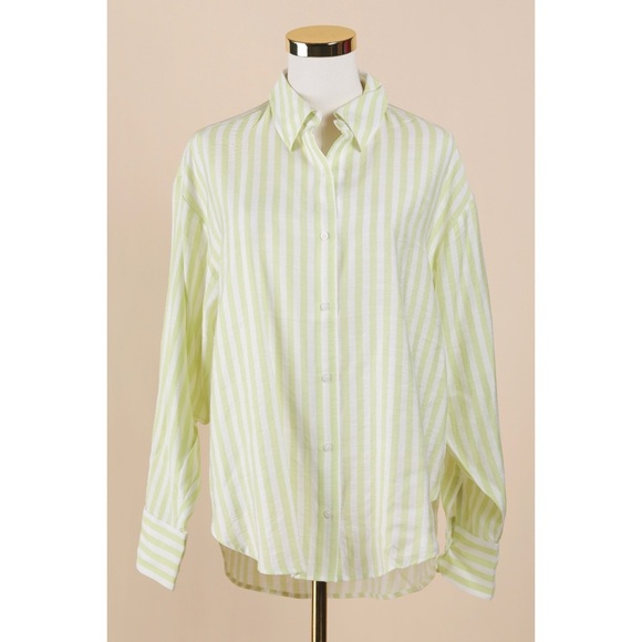 Sz S Express Striped Textured Slub Boyfriend Portofino Shirt Neutral Stripe 35 - Picture 2 of 5